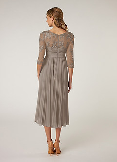 Azazie Tutu Mother of the Bride Dresses Taupe A-Line Boatneck Lace Chiffon Dress image2