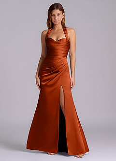 Azazie Destiny Robes de demoiselle d'honneur Robe Sirène en Satin extensible Encolure en Forme de Cœur Paprika image4
