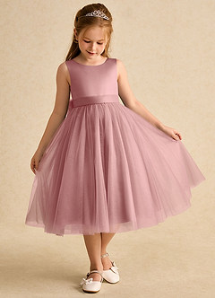 Azazie Winnie Flower Girl Dresses Dusty Rose Ball-Gown Bow Tulle Dress image2
