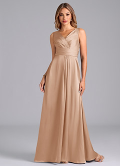 Azazie Karina Robes de demoiselle d'honneur Robe Trapèze en Satin extensible Plissée Rose Perle image4