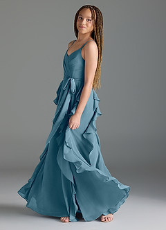 Azazie Peyton Junior Bermuda A-Line V-Neck Cascading Ruffles Chiffon Dress image4