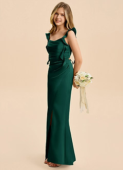 Azazie Jessamine Junior Emerald Sheath Ruched Stretch Satin Dress image7