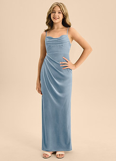 Azazie Mai Junior Dusty Blue A-Line Sweetheart Neckline Velvet Dress image3