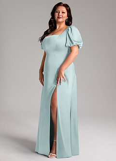 Azazie Fyona Bridesmaid Dresses Mist A-Line Pleated Stretch Satin Dress image3