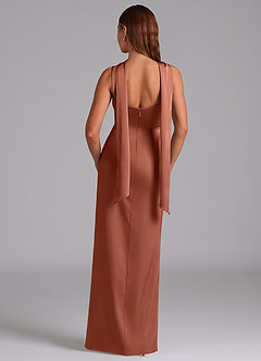 Azazie Calandra Bridesmaid Dresses Auburn A-Line Pleated Stretch Satin Dress image6