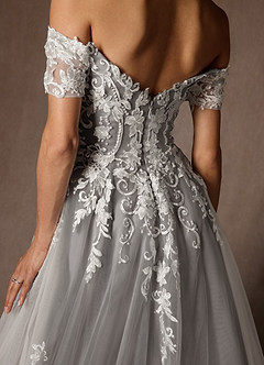 Azazie Rowe Hochzeitskleider Ballkleid Schulterfrei Tüll Kleid Diamantweiß Mokka image7