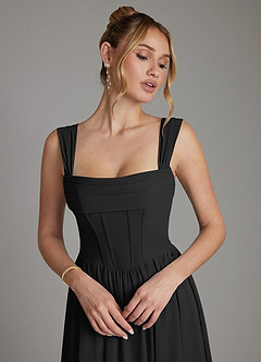 Azazie Caterina Bridesmaid Dresses Black A-Line Corset Chiffon Dress image3