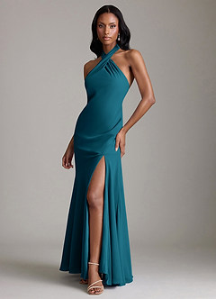 Azazie Lorena Bridesmaid Dresses Ink Blue Mermaid Pleated Chiffon Dress image4