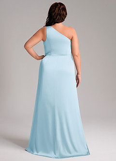 Azazie Phaedra Bridesmaid Dresses Sky Blue A-Line One Shoulder Stretch Satin Dress image9