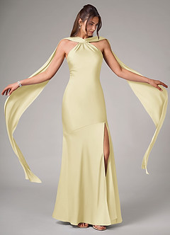 Azazie Kinsley Vestidos de damas de honor Vestido de Sorbete De Limón de Satén Elástico de Corte Sirena con Corte Lateral image2