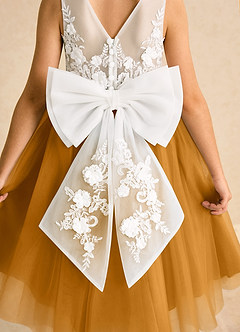 Azazie Lina Flower Girl Dresses Ivory Butterscotch Ball-Gown Lace Dress image7