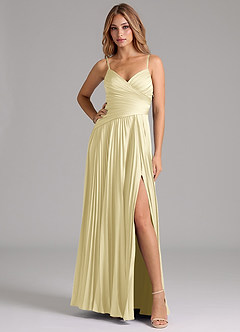 Azazie Vini Abiti da Damigella Abito A-Line in Raso Elasticizzato Plissettato Sorbetto Al Limone image3