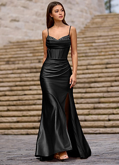 Glow Negro Vestido de fiesta de satén tipo seda image3