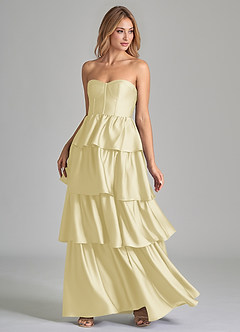 Azazie Faye Jurken voor bruidsmeisjes Jurk van Stretch Satijn met A-Lijn Ruches Citroensorbet image6