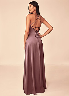 Azazie Mei Bridesmaid Dresses Vintage Mauve A-Line V-Neck Stretch Satin Dress image2