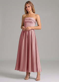 Azazie Lucienne Bridesmaid Dresses Dusty Rose A-Line Pleated Stretch Satin Dress image4