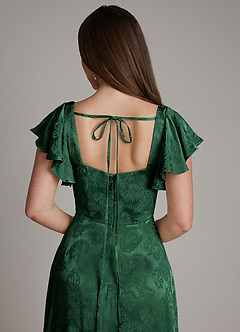 Azazie Keya Bridesmaid Dresses Forrest Green Jacquard A-Line Ruched Jacquard Dress image2