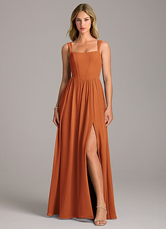 Azazie Rosaline Bridesmaid Dresses Cinnamon A-Line Side Slit Chiffon Dress image4