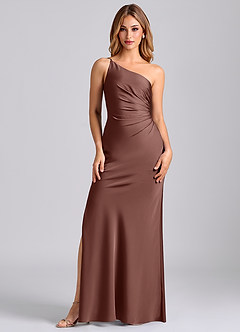 Azazie Marseli Final Sale Espresso Mermaid One Shoulder Stretch Satin Dress image5
