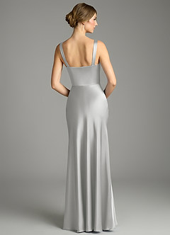 Azazie Alouette Bridesmaid Dresses Silver Mermaid Pleated Stretch Satin Dress image2
