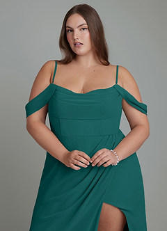 Azazie Johana Bridesmaid Dresses Peacock Mermaid Off the Shoulder Chiffon Convertible Dress image10
