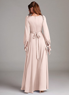 Azazie Leonia Bridesmaid Dresses Blushing Pink A-Line Long Sleeve Stretch Satin Dress image2