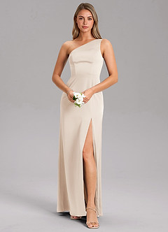 Azazie Phaedra Bridesmaid Dresses White Alabaster A-Line One Shoulder Stretch Satin Dress image1