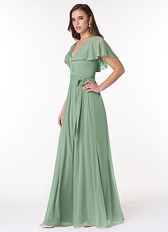 Azazie Jael Bridesmaid Dresses Matcha A-Line V-Neck Mesh Dress image3