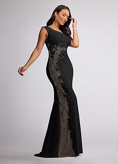 Azazie Juliane Mother of the Bride Dresses Black Mermaid Sequins Lace Dress image2