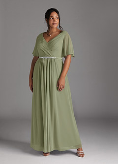 Azazie Tricia Mother of the Bride Dresses Pistachio A-Line V-Neck Pleated Chiffon Dress image8