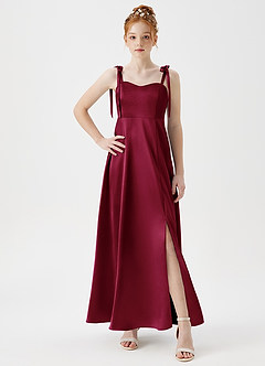 Azazie Rosey Junior A라인 메탈릭 새틴 플로어 길이 주니어 신부 들러리 드레스 드레스 image5