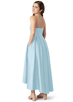 Azazie Jemima Junior Sky Blue A-Line with Pockets Stretch Satin Dress image5