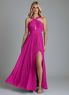 Azazie Hosanna Jurken voor bruidsmeisjes Jurk van Chiffon met A-Lijn Geplooid Fuchsia image6