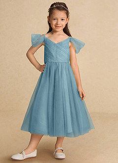 Azazie Lizzette Final Sale Moody Blue A-Line Ruched Tulle Dress image6