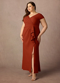Azazie Tana Mother of the Bride Dresses Rust Mermaid V-Neck Pleated Stretch Crepe Dress image8