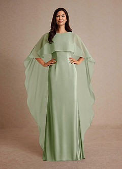 Azazie Milfred Mother of the Bride Dresses Dusty Sage Sheath Boatneck Stretch Satin Dress image2