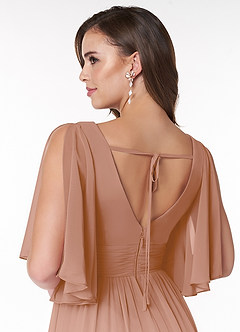 Azazie Temeka Bridesmaid Dresses Champagne Rose A-Line Ruched Chiffon Dress image5