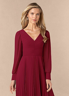 Azazie Zina Mother of the Bride Dresses Burgundy A-Line Pleated Chiffon Dress image5