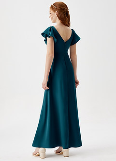 Azazie Omari Junior Ink Blue A-Line Pleated Stretch Satin Dress image2
