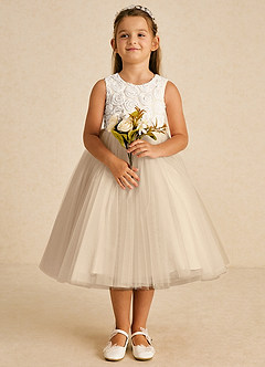 Azazie Missy Flower Girl Dresses Ivory Champagne A-Line Sleeveless Tulle Dress image2