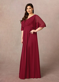 Azazie Oksana Mother of the Bride Dresses Burgundy A-Line V-Neck Pleated Chiffon Dress image8