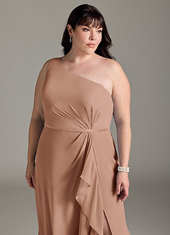 Azazie Liza Bridesmaid Dresses Champagne Rose Mermaid One Shoulder Chiffon Dress image5