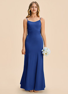 Azazie Lioren Junior Royal Blue Sheath Bow Stretch Satin Dress image5