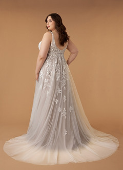 Azazie Sorella Trouwjurken Jurk van Tule met A-Lijn V-hals Pailletten Diamant Wit Mokka image15