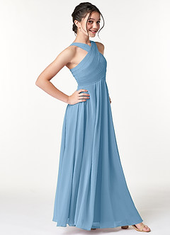 Azazie Kaleigh Junior Steel Blue A-Line Pleated Chiffon Dress image3