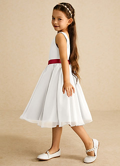Azazie Elina Flower Girl Dresses Ivory Scarlet A-Line Sleeveless Chiffon Dress image4