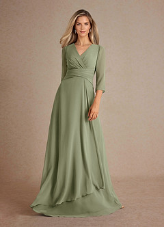 Azazie Mayfield Vestidos para mãe da noiva Vestir Pistache de Chiffon de Linha A com Plissado image5