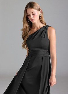 Azazie Dallas Bridesmaid Dresses Black A-Line One Shoulder Stretch Satin Dress image6