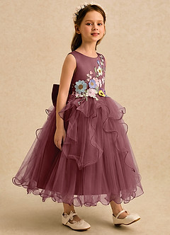 Azazie Savannah Flower Girl Dresses Desert Rose Ball-Gown Lace Tulle Dress image4