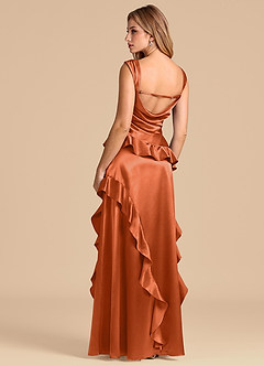 Azazie Sloane Brautjungfernkleider A-Linie Herzausschnitt Metallischer Satin Kleid Gebranntes Orange image2